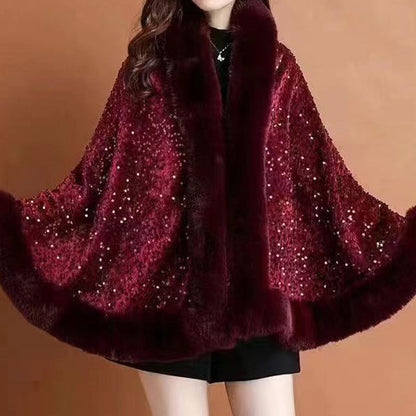 Women's Elegant Faux Fur Sequined Shawl Wrap（50% OFF）