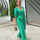 Women's Solid Color V-Neck Button-Up Jumpsuit
