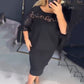 Women’s Elegant Black Midi Dress with Sheer Lace Panel