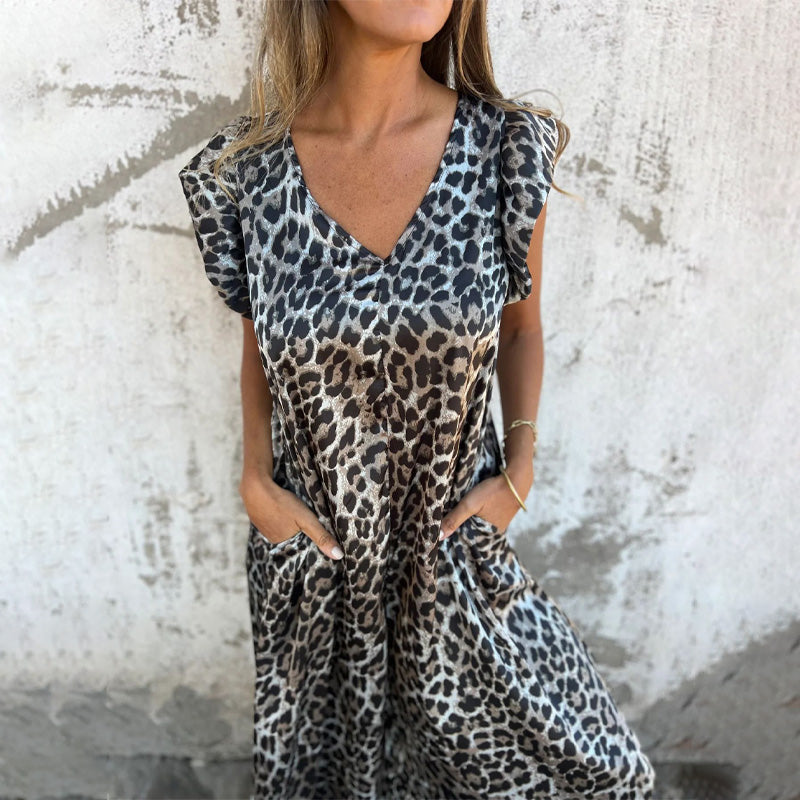 🌸Spring Specials💐 Women's V-Neck Leopard Print & Solid Jumpsuit