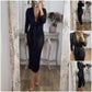 Women’s Metallic Long-Sleeve Tie-Up V-Neck Bodycon Dress
