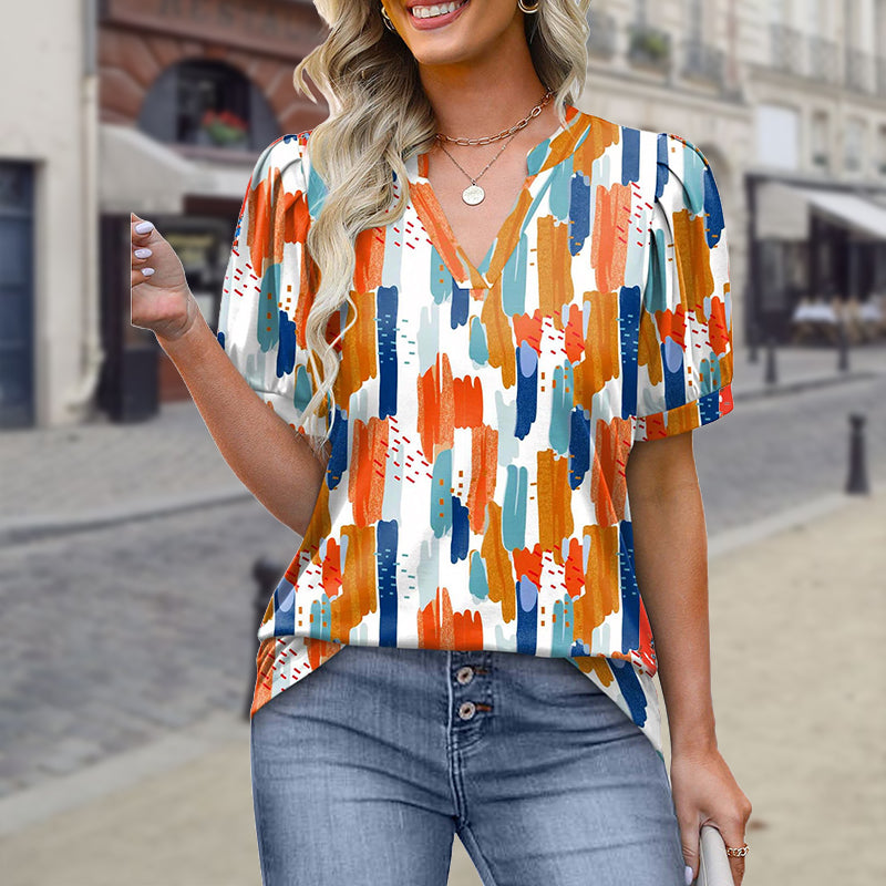 🌸HOT SALE🌸  Women's Printed V-Neck Short Sleeve Top