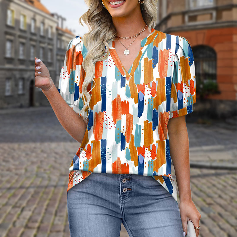 🌸HOT SALE🌸  Women's Printed V-Neck Short Sleeve Top