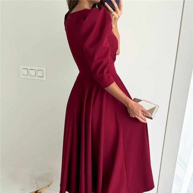 🌸Spring Specials💐 Women's V-Neck Pleated Waist-slimming Midi Dress