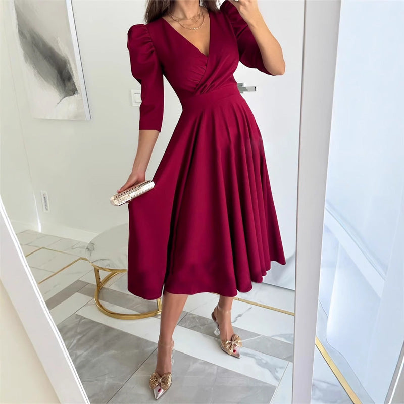 🌸Spring Specials💐 Women's V-Neck Pleated Waist-slimming Midi Dress