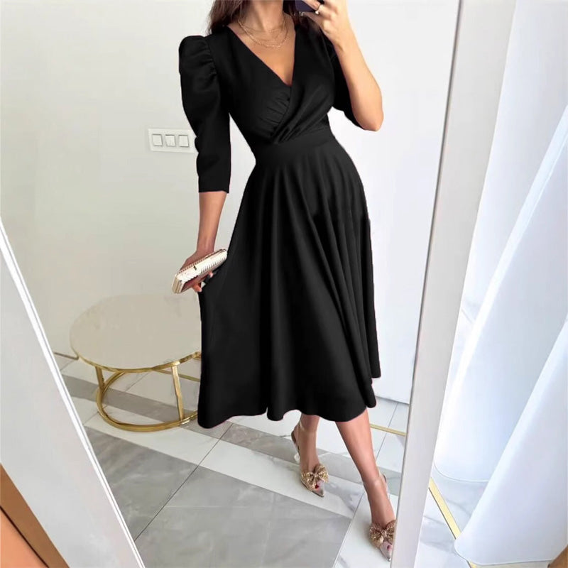 🌸Spring Specials💐 Women's V-Neck Pleated Waist-slimming Midi Dress