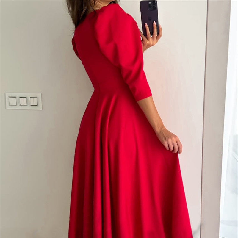 🌸Spring Specials💐 Women's V-Neck Pleated Waist-slimming Midi Dress