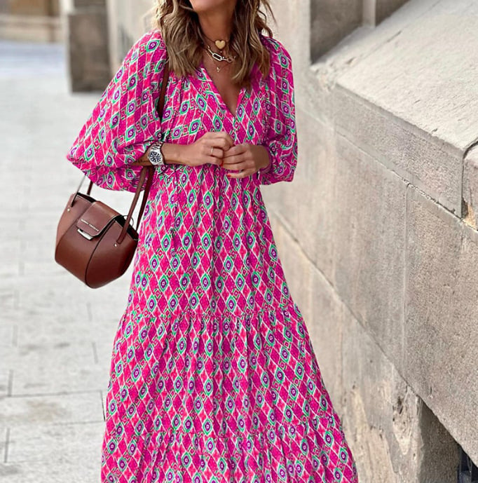 👗👗Women's Elegant Puff Sleeve Floral Boho Maxi Dress