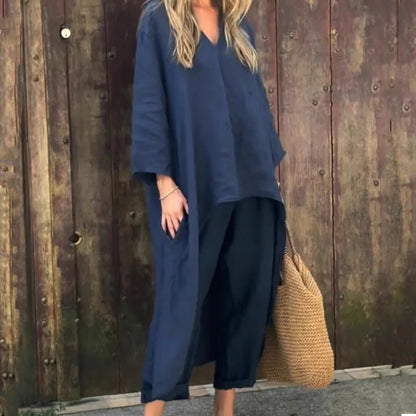 💕Limited Sale 50% OFF💕Women's Summer Loose Pocket V-Neck 2-Piece Set💃