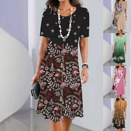 Women's Elegant Floral Print Round Neck Dress🌺
