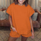 Women's Solid Textured Casual Short Sleeve Top Drawstring Shorts Set✨