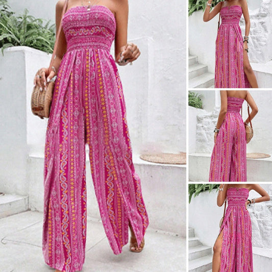 Women's Printed High-Slit Strapless Jumpsuit