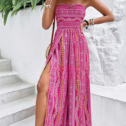 Women's Printed High-Slit Strapless Jumpsuit