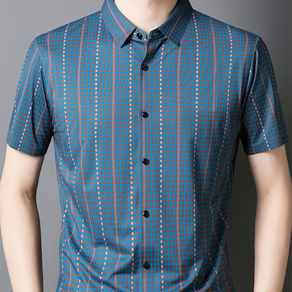 Men's Casual Vibrant Plaid High Stretch Lapel Short Sleeve Shirt✨