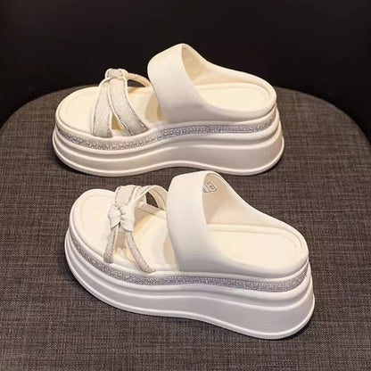 Women's Rhinestone Thick Platform Slip-On Sandals💎