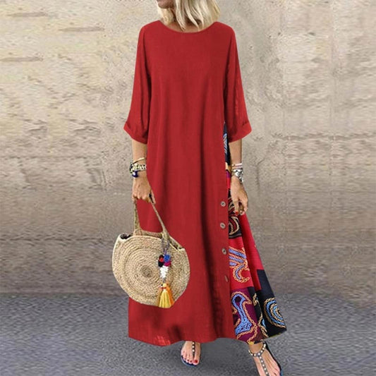 Women's Long Vintage Floral Print Round Neck Dress💖