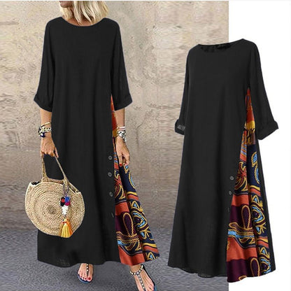 Women's Long Vintage Floral Print Round Neck Dress💖