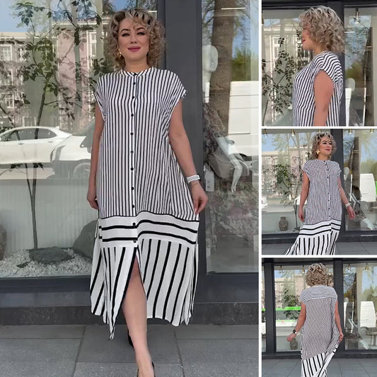 Women's Loose Striped Button Down Long Dress👗
