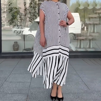 Women's Loose Striped Button Down Long Dress👗