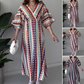 ⏰LAST DAY PROMOTION - 50%OFF💖Women's Printed Color-Block V-Neck Maxi Dress