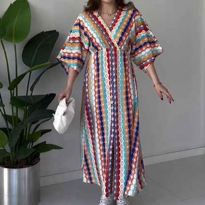 ⏰LAST DAY PROMOTION - 50%OFF💖Women's Printed Color-Block V-Neck Maxi Dress