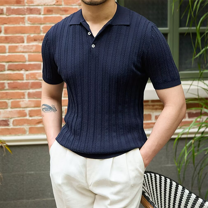 👑Men's Old Money Casual Solid Color Lapel Short Sleeve Top