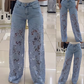 ⏳Time-limited Special⏰High Waisted Lace Splicing Jeans
