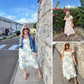 🏖️Summer Hot Sale 51% OFF🌼Women's Printed Square Neck Pleated Short Sleeve Dress