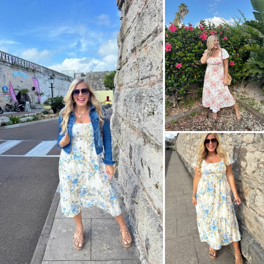 🏖️Summer Hot Sale 51% OFF🌼Women's Printed Square Neck Pleated Short Sleeve Dress