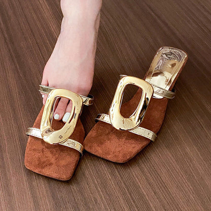✨Retro Square Toe Cutout High Heel Sandals👡