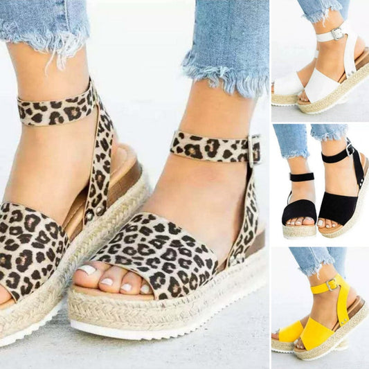 ✨Women's Leopard Print Open Toe Wedge Sandals