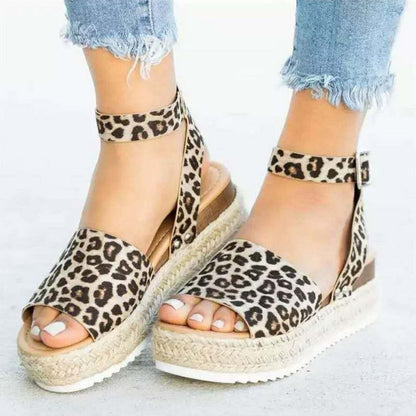 ✨Women's Leopard Print Open Toe Wedge Sandals