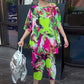  Tie-Dye Print Loose Short-Sleeve and Capri Pants Set