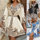 🔥2025 Hot Sales🔥Women's V-neck printed dress with tie belt