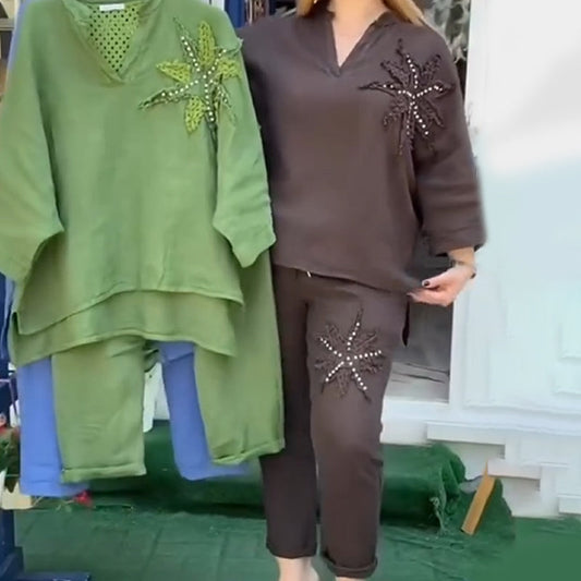 ⏳Time-limited Special⏰Women's loose breathable cotton-linen 2-piece set — top & pants