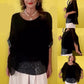 ⏳Time-limited Special⏰Black Round Neck Mesh Top with Dolman Sleeves and Sequins