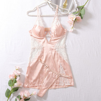 Sexy Lace Spaghetti Strap Dress Thong 2-Piece Set（50% OFF)