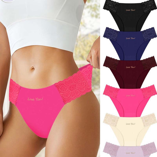 Women's Breathable Letter Print Lace Trim Briefs（50% OFF）