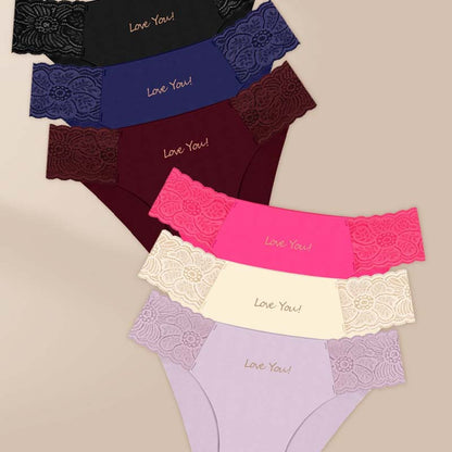 Women's Breathable Letter Print Lace Trim Briefs（50% OFF）