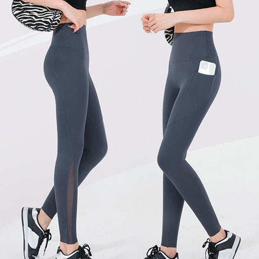 Women's Mesh High Waist Leggings With Side Pocket - Tummy Control & Butt Lifting