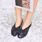 Leather Flat Sole Bow Mules Slippers