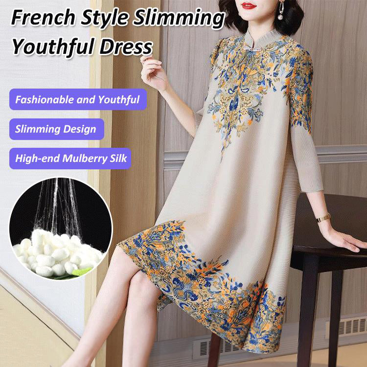 Elegant Pleated Print Dress – tempeie