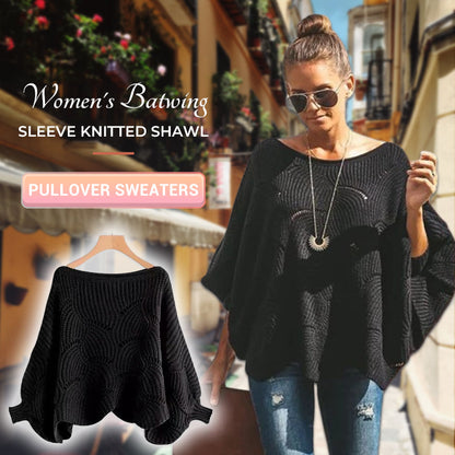 Women's Batwing Sleeve Knitted Shawl Pullover Sweaters