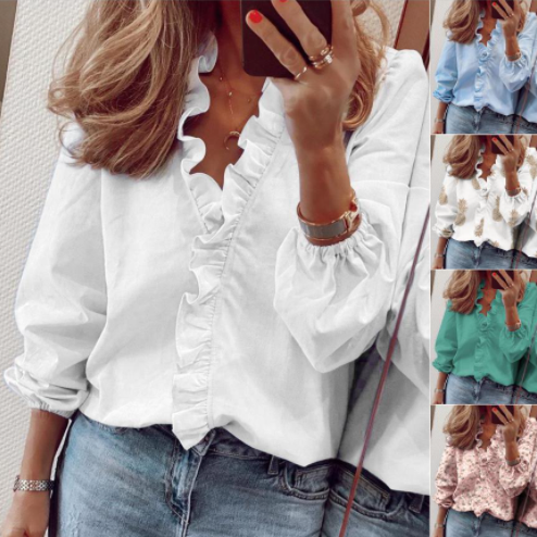 Long-Sleeved Ruffled Women's Shirt