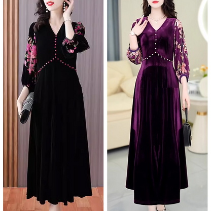 🔥50% OFF🔥Elegant Lantern Sleeve V-Neck Midi Dress