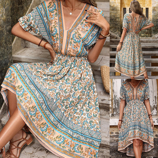 Vintage Irregular Slim Printed Dress（50% OFF）