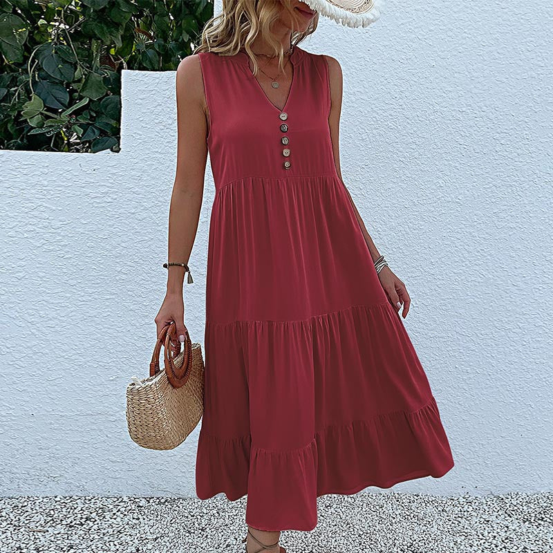 Button Detail Layered Hem Smock Dress（50% OFF）