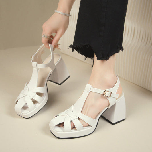 All Inclusive Leather Block Heel Sandal