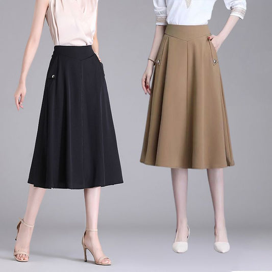 Women’s All-match Elastic Waist A-line Skirt with Pockets（50% OFF）