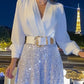 Stylish V-Neck Long Sleeve Shirt & Sequin Wide Leg Pants Two Piece Set